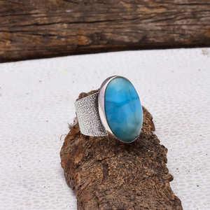 Bague artisanale en larimar, argent sterling 925, larimar naturel, bijoux bohèmes - Product Image 3