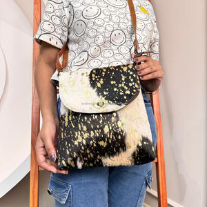 New Hair on Metallic <b>Crossbody</b> <b>Purse</b> Western Cowhide Handbag Premium High Quality Custom Genuine Leather Wholesale Women <b>Purse</b> - Product Image 3