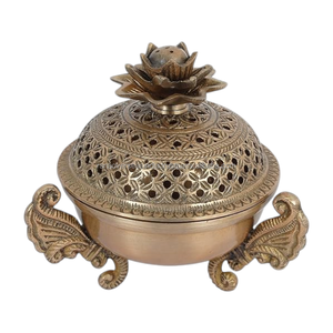 Decorative Brass Charcoal <b>Incense</b> Burner with Lotus Lid Traditional <b>Incense</b> <b>Holder</b> for Home Temple and Office - Product Image 3