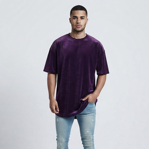 T-shirt en velours personnalisé pour homme, 100 % coton premium, coupe ample et oversize, épaules tombantes, style streetwear, OEM ODM - Product Image 1