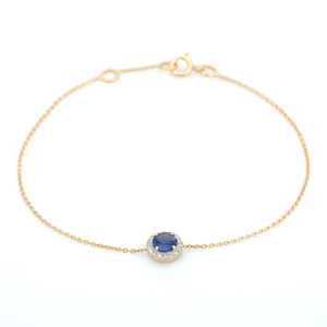 Simple Women Design Graduation Gift 14K Real Yellow <b>Gold</b> Round Cut Blue Sapphire & Diamond Minimalist Gemstone Halo Bracelet - Product Image 6