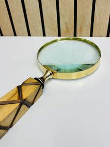4'' Handheld Magnifying <b>Glass</b> with Geometric Carved Wooden Handle & Brass Frame | Optical <b>Glass</b> <b>Reading</b> Magnifier - Product Image 6