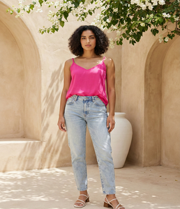 Haut Camisole Rose Vif Léger et Respirant en Tissu Cambric Années 60, Style Rétro, Coupe Décontractée, Confortable pour l'Été - Product Image 3