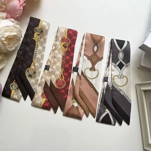 90 * 5 cm Cinta de seda retro con cadena y diseño de sarga para mujer, decorativa, para envolver bolsos, pañuelo pequeño de seda - Product Image 1