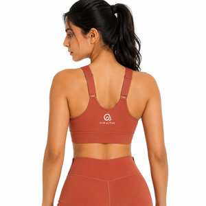 Soutien-gorge de sport réglable pour femme avec fermeture éclair sur le devant et dos nageur |   Soutien-gorge de yoga haute performance 220g avec logo personnalisé, motif écossais, en Spandex/Polyester - Product Image 2