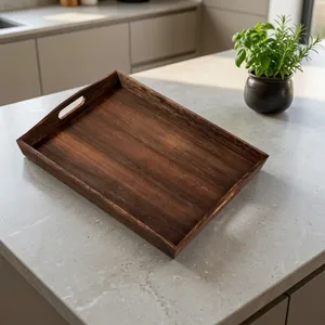 Bandeja de Servir con Asas, Bandeja de Madera Decorativa para Servir Comida, Aperitivos, Té, Café, Desayuno, Frutas, Bandeja para Mesa de Cocina, Comedor, Hogar - Product Image 6