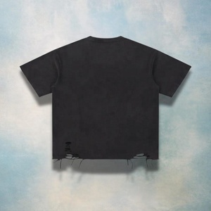 Chemises en coton délavé à l'acide avec broderies personnalisées en forme d'étoiles, t-shirts oversize pour hommes, vêtements décontractés d'été - Product Image 4