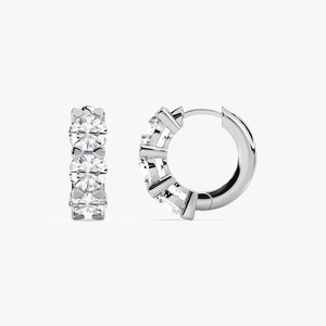 Boucles d'oreilles créoles à trois pierres en diamant de laboratoire rond 5 carats, or 10/14/18 carats, bijoux fins tendance pour femmes - Product Image 2