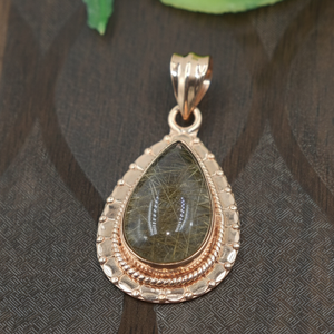 Cuarzo rutilado dorado natural, colgante de lágrima hecho a mano en plata de ley 925, diseño vintage, joyería curativa, regalo de Navidad - Product Image 5