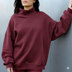 Achetez un sweat-shirt à col roulé minimaliste uni pour femme, respirant, pour l'hiver/le printemps, à porter tous les jours - Product Image 5