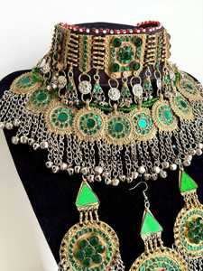 Ensemble de bijoux afghans traditionnels faits à la main en 4 pièces pour mariage et fête, collier ras du cou, boucles d'oreilles, tikka, acier inoxydable - Product Image 5