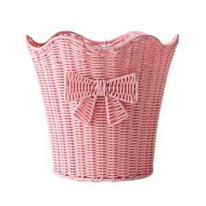 Custom Size Scalloped Rattan Waste Basket, Classic Open Top Wicker Trash Can, Eco-Friendly Garbage <b>Bin</b> for Bedroom & Hotel - Product Image 3
