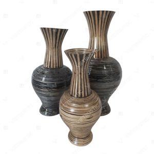 Glovimex - Porta Flores Decorativo al por Mayor, Florero de Bambú Tejido con Incrustaciones de Capiz, Macetas Grandes para Plantas de Interior para Sala de Estar - Product Image 3