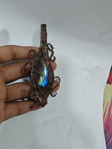 Handmade Copper Wire Wrapped Turquoise Pendant Necklace Boho Style Jewelry Wholesale - Product Image 3
