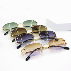 Lunettes de soleil rectangulaires sans monture, verres dégradés verts, protection UV400, unisexe, mode adulte, protection solaire, boîte incluse - Product Image 4
