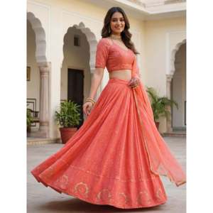 <b>Peach</b> Embroidered Georgette Festival Lehenga Choli for Women - Product Image 6
