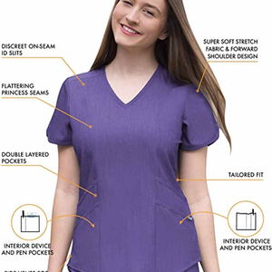 Women's <b>Scrub</b> <b>Uniform</b> Set for Nurses-Breathable Stretch Top & Pants with Multi-Pocket Needle Detection Seamless Fusing - Product Image 3