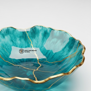 ชามเสิร์ฟตกแต่งรูปดอกไม้สีฟ้าอมเขียวขอบทองลายหินอ่อนหรูหราสำหรับใส่ผลไม้หรือของว่าง - Product Image 2