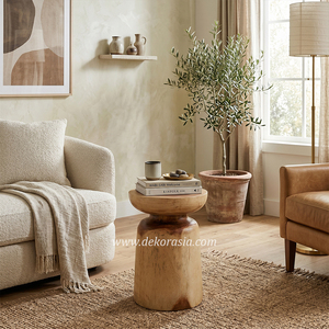 Tabouret en bois en forme de champignon, tabouret unique en bois naturel pour la décoration du salon, chaise de bar, mobilier - Product Image 6