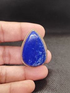 Natural <b>Lapis</b> <b>Lazuli</b> Brass Groove Pendant | Gold Plated Brass Gemstone Pendant | Handmade Jewelry | Wholesale Jewelry Manufactur - Product Image 2