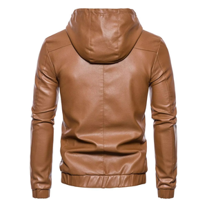 Autumn Winter <b>Thin</b> Leather Hooded <b>Jacket</b> <b>Men's</b> Trendy Casual Waterproof Zipper Closure Quick Dry Custom for <b>Men</b> - Product Image 2