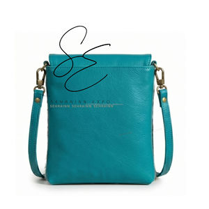 Sac bandoulière en cuir de vachette turquoise avec poils, petit sac à bandoulière pour usage quotidien, homme et femme - Product Image 4
