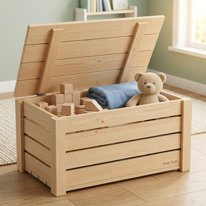 Wooden Rectangle Eco-Friendly Rustic Toy Chest <b>Hinged</b> <b>Lid</b> Kids <b>Storage</b> <b>Box</b> Pine Wood Slatted Crate for Jewelry Dust Prevention - Product Image 4
