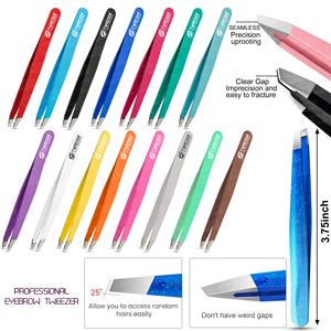 High Precision Diamond Grip Stainless Steel Eyebrow Tweezers Custom Color and Logo Retail Priced No <b>Gaps</b> Slanted Tips - Product Image 6