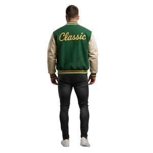 Veste universitaire tendance, écologique, imperméable, verte, avec lettres personnalisées et patchs brodés, streetwear unisexe, logo frontal - Product Image 4