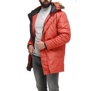 Chaqueta Larga Acolchada con Capucha para Hombre, con Ribete de Piel, Cortavientos, Abrigo de Invierno, Color Sólido, Cierre de Cremallera, Estilo Casual - Product Image 1