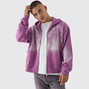 Sudadera con capucha OEM extragrande con logo personalizado, lavado ácido, estilo vintage para hombre, hombros caídos, efecto desgastado por el sol, con cremallera, bordado, 100% algodón, fabricada en EE. UU. - Product Image 1