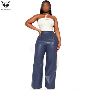 Pantalon en cuir PU bleu marine, taille haute, coupe droite, pour femme, idéal pour le bureau, les sorties nocturnes ou les clubs. - Product Image 6