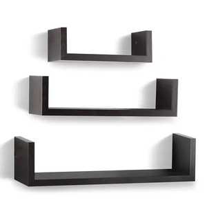 Set 3 Modern U Shaped Floating <b>Shelves</b> Wall Mounted Dark Wood Storage Display Ledge <b>Adjustable</b> Non-Folding Minimalist Shelf Rack - Product Image 1