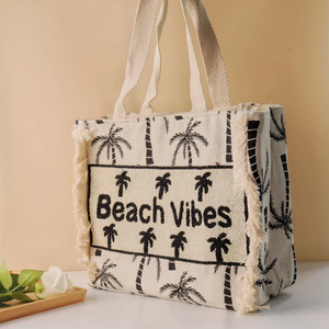 Sac fourre-tout perlé sur mesure de qualité supérieure, directement du fabricant indien, avec broderie, style Beech Vibes Whimsy Art Craft et fermeture ouverte - Product Image 3