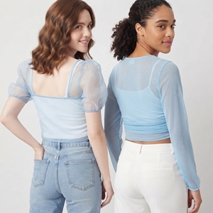 Casual Transparent Lightweight <b>See</b> <b>Through</b> <b>Tops</b> Long Sleeve Sheer Mesh <b>Crop</b> <b>Top</b> 100% Polyester Sexy Transparent <b>Crop</b> <b>Tops</b> - Product Image 2