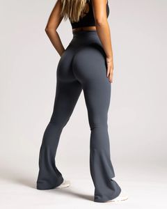 Mid Waist Seamless <b>Flared</b> Leg Yoga <b>Leggings</b> Full Length Solid Color Four-Way Stretch Elastic Waist Women's Eco-Friendly Quick - Product Image 5
