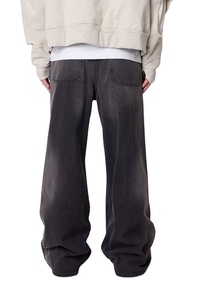 Jean en denim noir vintage pour homme, coupe large, écologique, respirant, décontracté, délavé, poids moyen, style streetwear, durable - Product Image 4