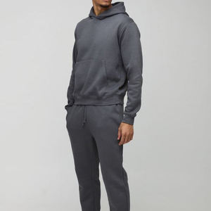 Ensemble de survêtement unisexe gris à capuche anti-plis pour l'hiver, manches longues, couleur unie, sweat-shirt décontracté et pantalon de jogging en coton mi-lourd - Product Image 2