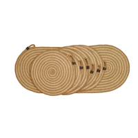 Ensemble de sets de table en jute tressé artisanal, chemin de table ovale spirale bicolore, sets de table ronds avec boucle de suspension, vente en gros
