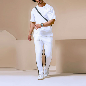 Design Your Own Logo Casual Wear Men Summer Tracksuit High Quality 100% Cotton 2 Pcs T Shirt And <b>Trouser</b> Set - Product Image 2