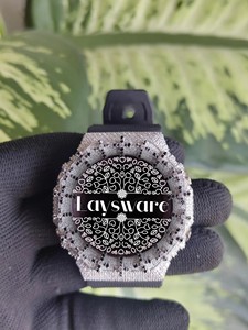 Montre de luxe pour femme, sertie de moissanite VVS, cadran rose, bracelet en caoutchouc noir, analogique-numérique, style hip-hop - Product Image 1