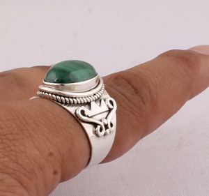 Vintage Malachite <b>Ring</b> 925 Sterling Silver Classic Antique Victorian Design Green Banded Gemstone Women's Artisan Jewelry Party - Product Image 3