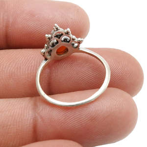 แหวนหมั้นเงินแท้ 925 สำหรับผู้หญิง ประดับด้วยพลอยคาร์เนเลียนทรงกลมขนาดเล็ก เครื่องประดับสไตล์โบฮีเมียนสวยงามสำหรับงานแต่งงาน - Product Image 4