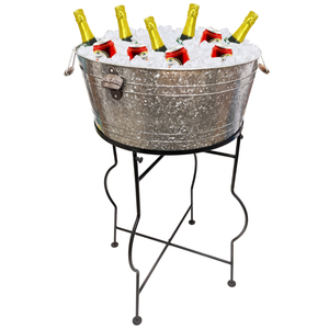 Cubetas de metal galvanizado para vino, grandes, ovaladas, para bebidas y hielo, con asas, para fiestas, cerveza, champán, cócteles y enfriamiento de vino - Product Image 5