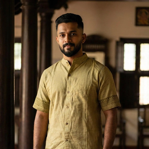 Handcrafted <b>Men</b>’s Khadi Cotton <b>Short</b> <b>Kurta</b> Traditional Indian Ethnic Wear with Mandarin Collar and Intricate Sleeve - Product Image 1