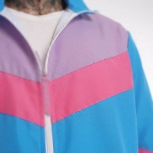 OEM Custom LOGO Men Tracksuit Set Retro Windbreaker <b>Jacket</b> and Pants Bright Blue Pink Lavender Color Block <b>Shell</b> <b>Suit</b> Costume - Product Image 5