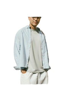 Chemise décontractée rayée pour homme, manches longues, col rabattu, 100% coton popeline, respirante, idéale pour l'été - Product Image 1