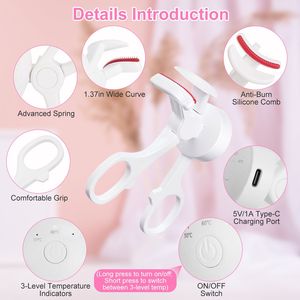 Piegaciglia Elettrico Riscaldato USB Ricaricabile Compatto con Pettine Anti-Scottatura, Riscaldamento Rapido in 8 Secondi per Tutte le Forme di Ciglia - Product Image 2