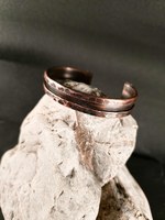 Bracelet manchette double en cuivre pur antique, fait main, martelé à la main, poli miroir, style rustique, forgé, artisanal Orain, pour la guérison