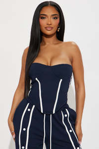 Conjunto de pantalones unisex de marca privada con ribetes en contraste azul marino, de pierna ancha, a la moda, coordinados, del fabricante de pantalones para hombre. - Product Image 2